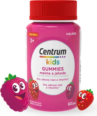Obrázek produktu pro Centrum Kids, žvýkací vitamínové bonbony s příchutí malin a jahod, 60 kusů
