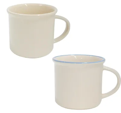 2er-Set Keramik-Kaffeetassen, Retro-Stil, 300 ml, cremefarben