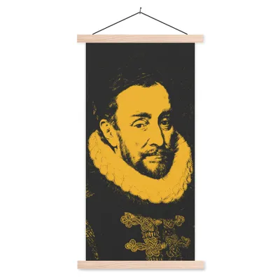 Produktbild von MuchoWow® Textilposter Wilhelm von Oranien - Adriaen Thomasz 60x120 cm mit holzfarbenen Rahmen - Holz