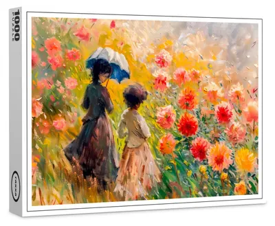 Produktbild von raxxa Premium-Puzzle „Impressionistischer Garten – Kunsttasse Dahlien-Gartenweg“, 1000 Teile