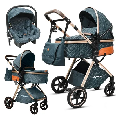 Produktbild von V8T 2-in-1-Kinderwagen mit Babywanne für Neugeborene–einhändig zusammenklappbar mit umkehrbarer und abnehmbarer geländegängiger Stoßdämpfung