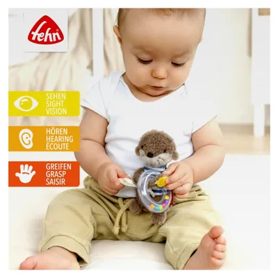 Produktbild von Rasselring Otter – Greifling zum Rasseln, Fühlen und Spielen mit weichem Stofftier – ein Begleiter für Babys und Kleinkinder ab 0+ Monaten