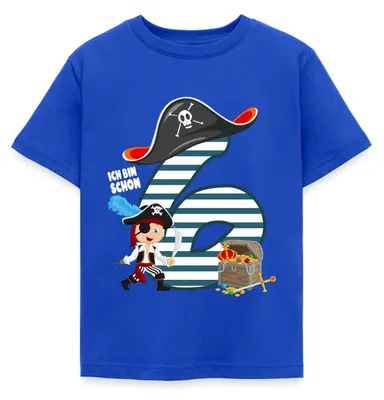 Produktbild von Spreadshirt 6. Geburtstag Ich Bin Schon Sechs Pirat Schatz Kinder T-Shirt, 98/104 (3-4 Jahre), Royalblau
