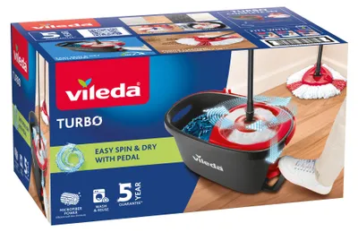 Zdjęcie produktu dla Zestaw mopów Vileda Turbo Easy Wring & Clean z wirówką elektryczną i pedałem nożnym, kolor szary