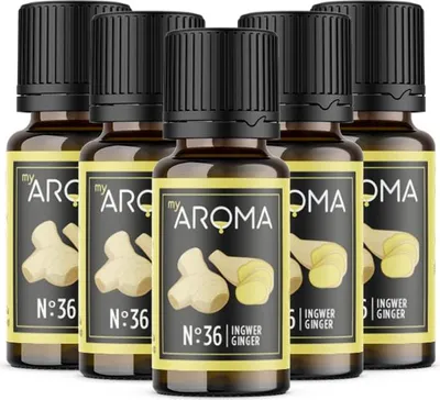 Produktbild von myAROMA flavour drops – Ingwer 5x10ml: Zuckerfreie und kalorienfreie natürliche Lebensmittelaromen, vegan, ohne künstliche Farbstoffe, ideal für Backen & Trinken, Nr. 36