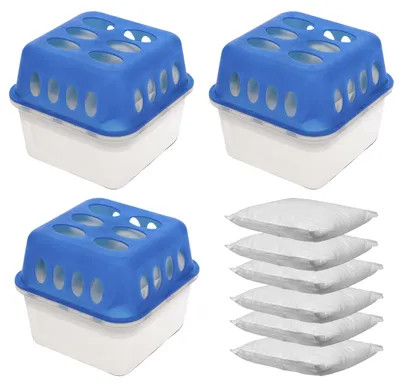 Produktbild von 3 Stück Innenraum Raumentfeuchter Luftentfeuchter + 6 x Granulat 400g