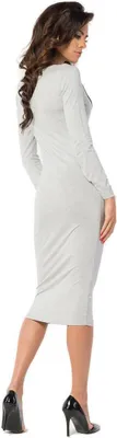 Produktbild von Damen Kleid lang 2 Farbig Elegant Langarmkleid; Grau Meliert/S/M 36/38