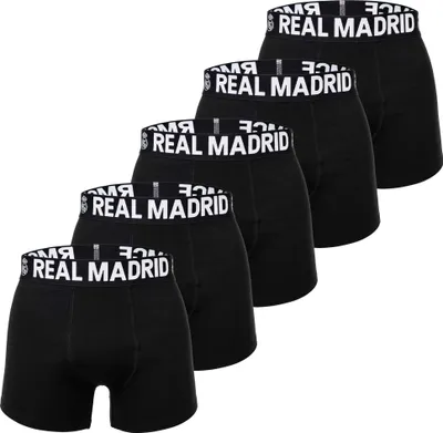 Produktbild von Real Madrid Herren Boxershorts, 5er Pack - Boxer Briefs, Baumwollmischung, Logobund, einfarbig Schwarz M