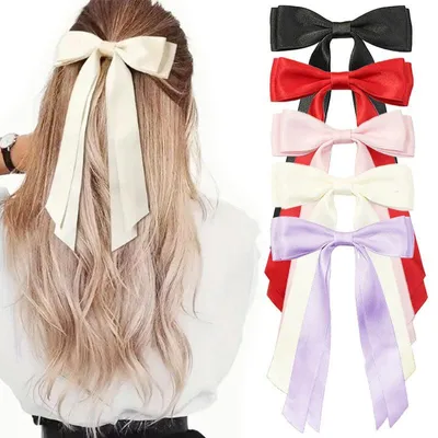Image de 5 barrettes à cheveux, barrettes en satin soyeux et doux avec pince métallique et élastique, pour femmes et filles
