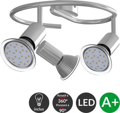 Image de Monzana Plafonnier LED 1 à 4 Ampoules 3 W 300 LM 360° et orientable à 90°, 3 Flammig Rund geschwungen