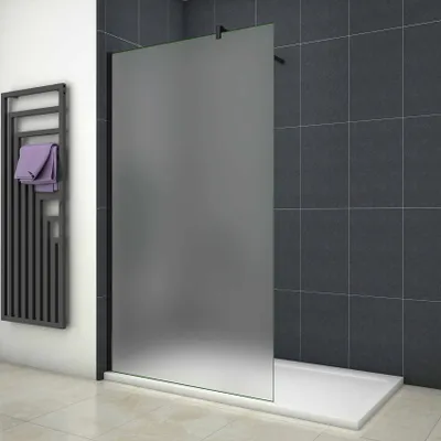 Produktbild von 90x200cm Schwarzrahmen Duschabtrennung Walk In 10mm Nano ESG Milchglas Duschabtrennung + F Form 90cm Stabilisator