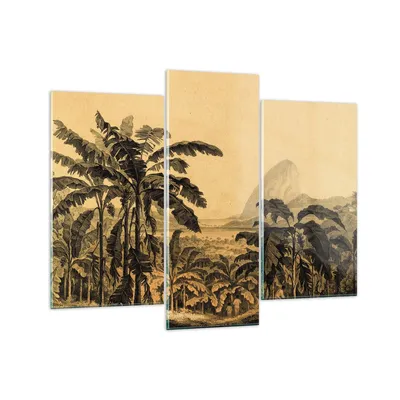 Produktbild von Bilder auf glas - 3 Teile - Palmen Wald Regnerisch - 130x100cm - Glasbilder - Wandbilder - Bilder - zum Aufhängen bereit - Wanddekoration aus Glas - Glas Bilder - Wandbild auf Glas - GCB130x100-4983