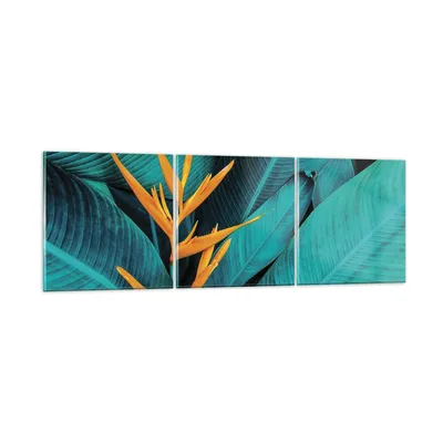 Produktbild von Bilder auf glas - 3 Teile - Blumen Tropen Blätter - 90x30cm - Glasbilder - Wandbilder - Bilder - zum Aufhängen bereit - Wanddekoration aus Glas - Glas Bilder - Wandbild auf Glas - GCA90x30-5116