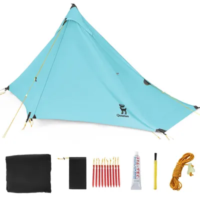Produktbild von Qunature Outdoor Zelt 1 Person Ultra Light Camping Zelt Wasserdicht Atmungsaktiv ohne Stangen, 230*180cm, Blau