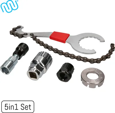 Produktbild von windmeile | 5in1 Fahrrad Werkzeug Set, Multitool, Kurbelabzieher, Kassettenabzieher, Innenlagerschlüssel, Nippelspanner, E-Bike, Pedelec