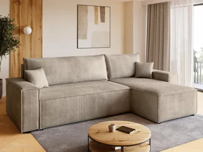 Produktbild von BroMARKT Ecksofa ADI Schlaffunktion Bettkasten L-Form 125x200 cm Beige