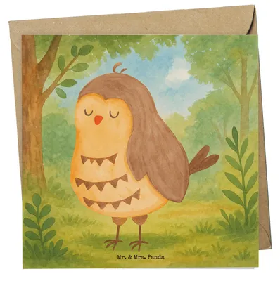 Produktbild von Mr. & Mrs. Panda Klappkarte Eule Zufrieden Design - Weiß - Geschenk, Waldtier, Owl, faltkarte, Romantisch, Glückwunschkarte, Grußkarte, doppelkarte, Hochzeitstag