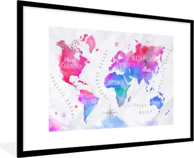 Produktbild von MuchoWow® MuchoWow® Gerahmtes Poster Farben - Weltkarte - Ölfarben 90x60 cm - Poster mit zchwarzem Bilderrahmen - Wanddekoration - Fotos