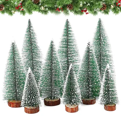 Immagine prodotto di Set di 9 mini alberi di Natale artificiali, in 3 diverse dimensioni, con base in legno