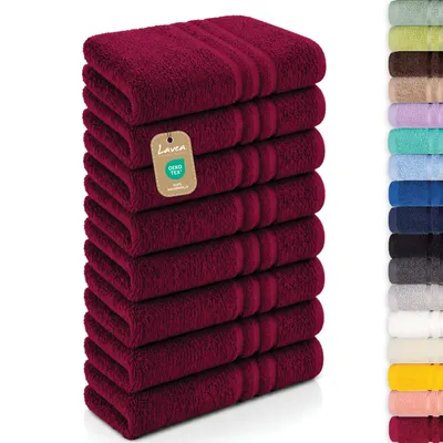 Produktbild von Lavea® 8er Set Handtücher 50x100 cm - Elena, 100% Baumwolle, Saugstark & Weich, Waschbar, Trocknergeeignet, Frottierhandtuch - Bordeaux