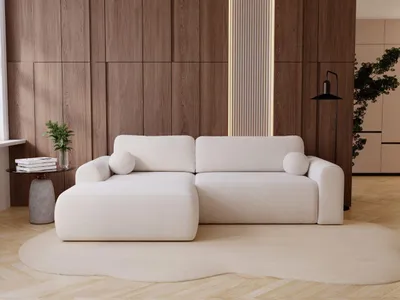 Produktbild von GrainGold Ecksofa L-Form Links Savana - Ecksofa mit Schlaffunktion und Bettkasten - Moderne Ecksofa, Wohnzimmer Ecksofa - Eckcouch Weiß (Lambi 07)