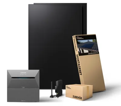 Produktbild von Kleines Kraftwerk 960W Balkonkraftwerk Ziegeldach Halterung (bifazial) inkl. Anker Solarbank 3 + Zusatzbatterie – 0% MwSt – Solaranlage mit Speicher