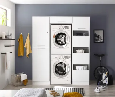 Produktbild von Waschmaschinenschrank Trockner Schrank Wäscheschrank 167 cm Weiß Clara Respekta