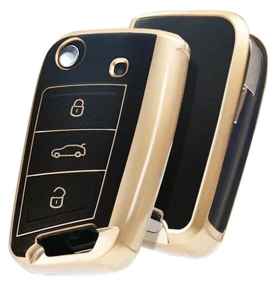 Productafbeelding van Autosleutelbescherming van TPU-silicon voor VW Golf 7, Polo, Tiguan, Skoda Octavia, 3 knoppen, zwart