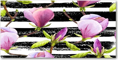 Produktbild von Tulup® Glas-Bild - 100x50 -Wandkunst - Wandbild hinter gehärtetem Sicherheitsglas  - Blumen & Pflanzen - Magnolien Streifen - Rosa