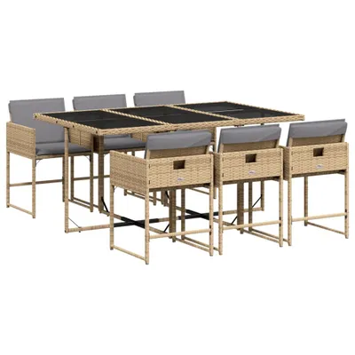 Produktbild von 7-tlg. Garten-Essgruppe mit Kissen Beigemischung Poly Rattan