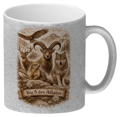 Produktbild von Big 5 des Allgäus Glitzer-Kaffeebecher mit Tiermotiven