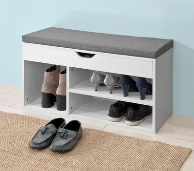 Produktbild von SoBuy® Lavica na topánky s vankúšom na sedenie Lavica na topánky biela FSR45-HG