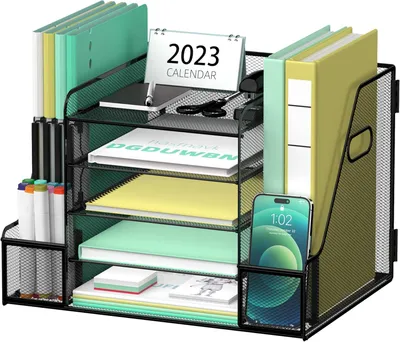 Obrázok produktu pre Stolový organizér s držiakom na dokumenty, 5 priehradiek, čierna, pre kanceláriu