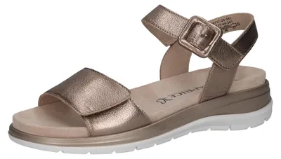 Produktbild von CAPRICE Damen Sandalen flach aus Leder mit Klettverschluss, Beige (Taupe Metalli