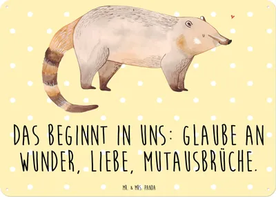 Produktbild von Mr. & Mrs. Panda Schild Nasenbär DIN A3 - Gelb Pastell - Geschenk, Blechschild, Magnetschild, Nasenbären, Türschild, Lustige Sprüche, Rüsselbär, Bär, Wandbild, tafel