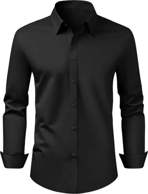 Obrázok produktu pre Pánska košeľa s gombíkmi, pánske košele s dlhými rukávmi bez vrások, slim fit mäkká strečová tkanina pre business casual alebo formálne príležitosti, prácu, svadbu, večeru, čierna