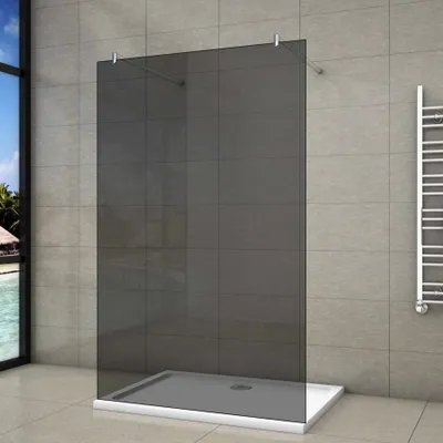 Produktbild von Walk in Duschkabine 110x200cm  beidseitig offen ebenerdige Dusche mit 2 festen Stangen 70-120cm   8mm Nano ESG-Rauchglas