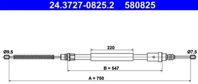 Produktbild von ATE Handbremsseil Seilzug Feststellbremse passend für PEUGEOT 406 (8B) Hinten Rechts 24.3727-0825.2