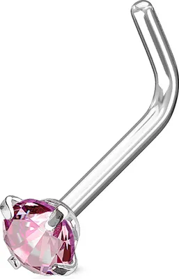 Produktbild von Nasenpiercing Stecker Nasenstecker Stift Nasen Piercing gebogen Zirkonia Kristall L-Form silber-rosa 0,8 mm