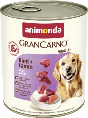 Produktbild von animonda GranCarno Hunde Nassfutter mit Rind + Lamm (6 x 800 g), getreidefreies Hundenassfutter ohne Zucker, für ausgewachsene Hunde, mit frischen fleischigen Zutaten