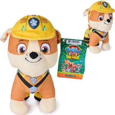 Imagen del producto de Patrulla Canina y Dinosaurios: Peluche de Rubble, un suave peluche con forma de perro, de 20 cm