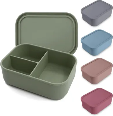 Productafbeelding van Silicone Lunch Box 800 ml, 3 Compartimenten, BPA Vrij, Magnetron- en Vaatwasserbestendig, voor Kinderen