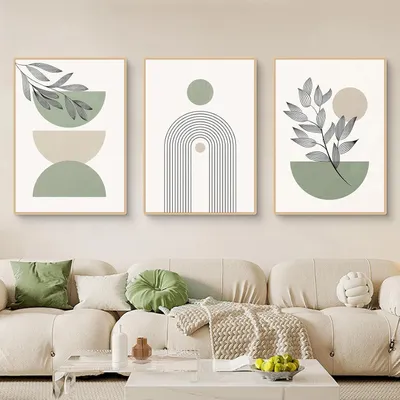 Image de Ensemble de 3 posters abstraits sur le thème des plantes et de la géométrie, imprimés sur toile, dimensions 21x30 cm