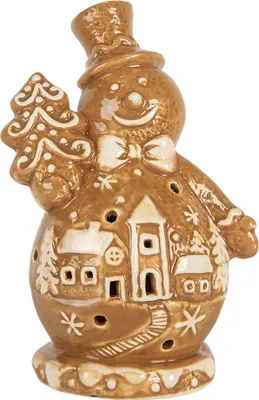 Zdjęcie produktu dla Clayre & Eef Dekoracja świąteczna bałwanek 11x8x16 cm brązowa ceramika