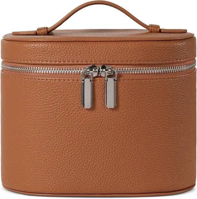Produktbild von Leder Make-up-Tas für Frauen - Reise Make-up-Beutel mit Fächern und Griff