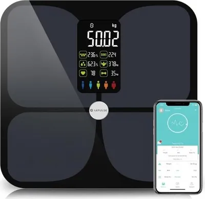 Produktbild von Lepulse Körperfettwaage Lescale F4, Waage mit Körperfett und Muskelmasse, Personenwaage mit körperfettanalyse, körperanalysewaage, ultra precision körperwaage, Trend, Großes Display, 15 Körpermaße