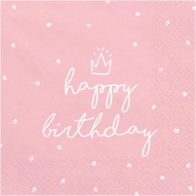 Zdjęcie produktu dla Serwetki różowe Happy Birthday, 33x33 cm (1 op. / 20 szt.) różowe