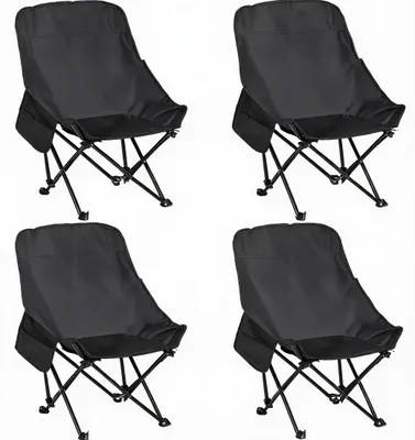 Produktbild von 4er-Set Faltstuhl Strandstuhl Campingstuhl - Angelstuhl & Wanderstuhl faltbar, 120kg belastbar mit hoher Rückenlehne & Tragetasche, Schwarz