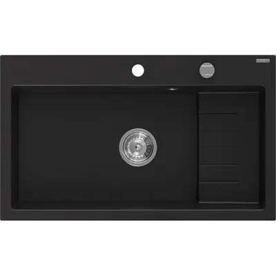 Zdjęcie produktu dla Mexen Omar zlewozmywak granitowy 1-komorowy 800 x 480 mm, czarny, syfon chrom - 6520801005-77