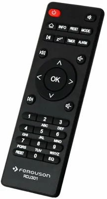 A black remote control is shown against a white background.